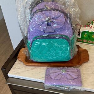 Loungefly Little Mermaid Backpack and wallet new with tags- RARE